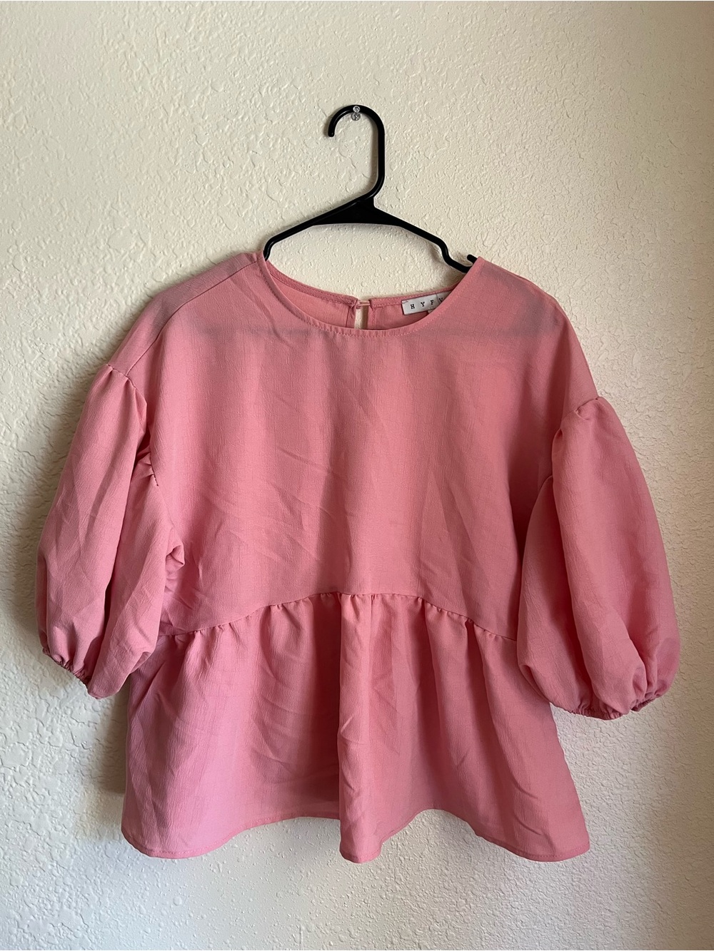 HYFVE Pink Peplum Balloon-Sleeve Tunic Top